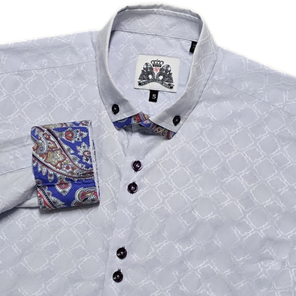 Bogosse Light Blue Jacquard Flip Cuff Button Down Dress Shirt Mens XL 5 Designer